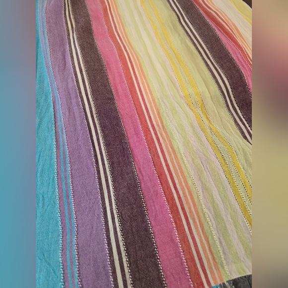 Blue Rain Striped Boho Ruffled Hi-Lo Hem Midi Skirt Rainbow Cotton Small - Picture 6 of 9